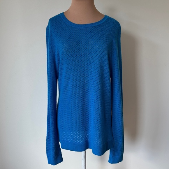 Miss Wu Royal Blue Crew Neck Cashmere Relaxed Fit Open Knit Sweater EUC Size XL - Picture 1 of 7
